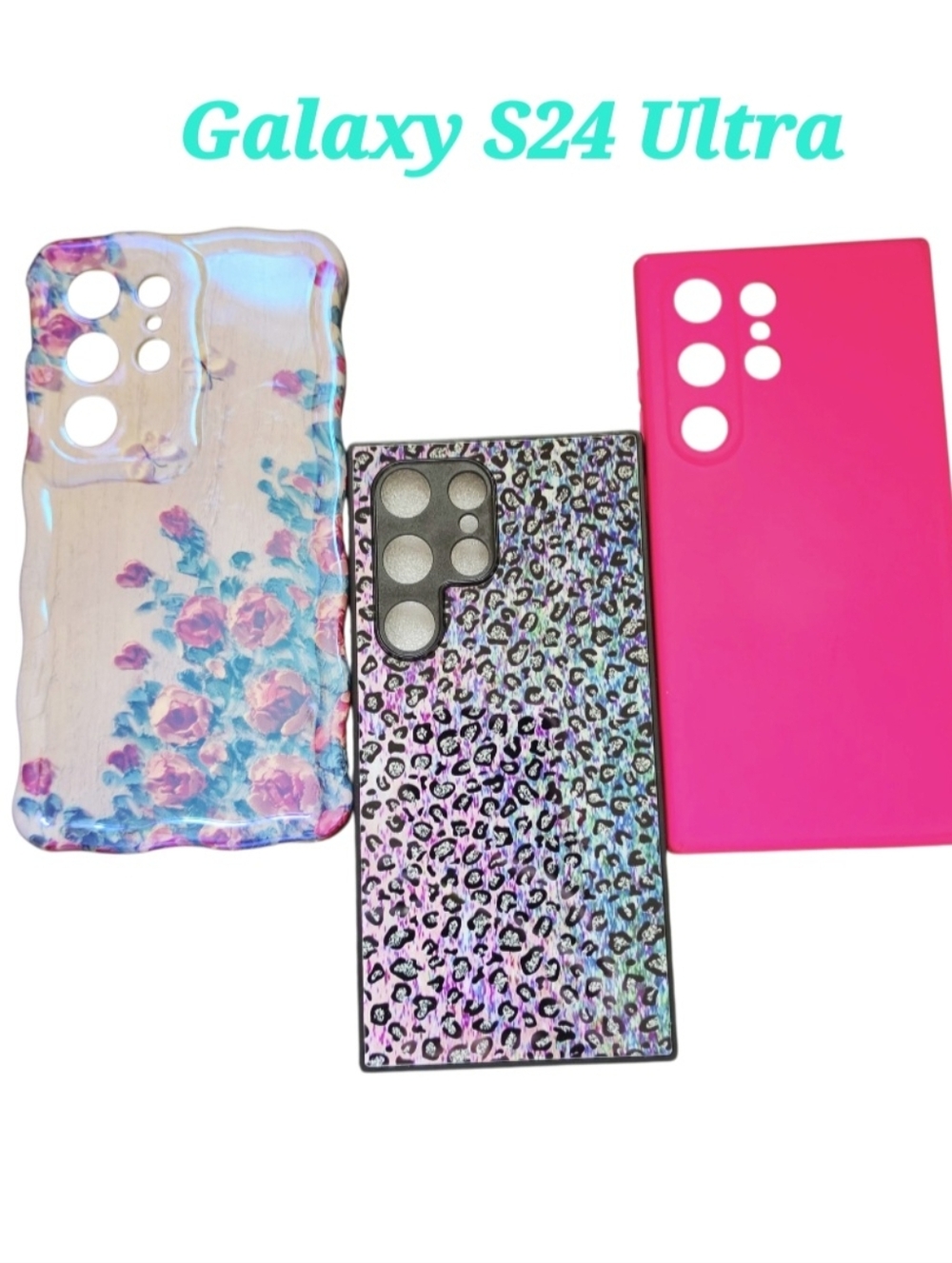 Galaxy S24 Ultra Protective Phone Case - Pink Floral, Leopard Holo & Hot Pink